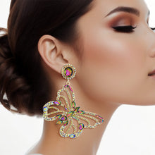 Load image into Gallery viewer, Clip On XLarge Pink Green Butterfly Earrings Women
