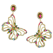 Load image into Gallery viewer, Clip On XLarge Pink Green Butterfly Earrings Women
