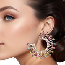 Load image into Gallery viewer, Stud Medium Pink Green C Shape Stone Earring Women
