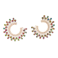 Load image into Gallery viewer, Stud Medium Pink Green C Shape Stone Earring Women
