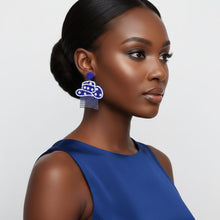 Load image into Gallery viewer, Fringe Blue White Bead Bling Cowboy Hat Earrings
