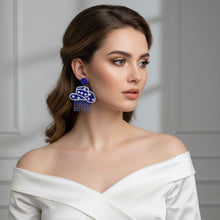 Load image into Gallery viewer, Fringe Blue White Bead Bling Cowboy Hat Earrings
