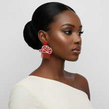 Load image into Gallery viewer, Fringe Red White Bead Bling Cowboy Hat Earrings
