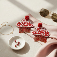 Load image into Gallery viewer, Fringe Red White Bead Bling Cowboy Hat Earrings
