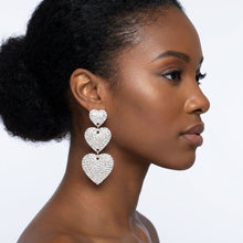 Load image into Gallery viewer, Dangle Silver Rhinestone Triple Heart Earrings
