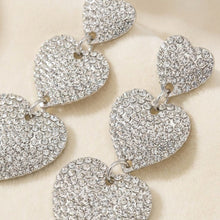 Load image into Gallery viewer, Dangle Silver Rhinestone Triple Heart Earrings
