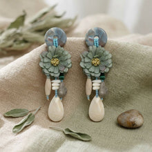 Load image into Gallery viewer, Green Oversized Natural Floral Drop Earrings
