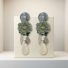 Load image into Gallery viewer, Green Oversized Natural Floral Drop Earrings
