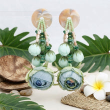 Load image into Gallery viewer, Oversized Green Faux Flower Tropical Earrings
