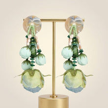 Load image into Gallery viewer, Oversized Green Faux Flower Tropical Earrings
