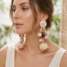 Load image into Gallery viewer, Oversized Blush Pink Faux Flower Tropical Earrings
