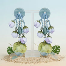 Load image into Gallery viewer, Oversized Turquoise Faux Flower Tropical Earrings
