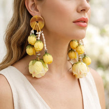 Load image into Gallery viewer, Oversized Yellow Faux Flower Tropical Earrings
