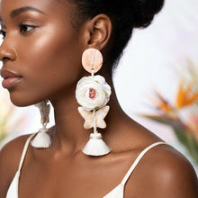Load image into Gallery viewer, White Oversized Flower Butterfly Tassel Earrings

