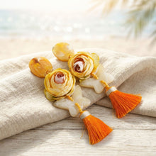 Load image into Gallery viewer, Yellow Oversized Flower Butterfly Tassel Earrings
