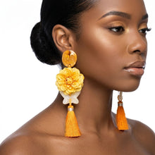Load image into Gallery viewer, Yellow Oversized Flower Butterfly Tassel Earrings
