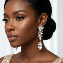 Load image into Gallery viewer, Gold Marquise Glass Crystal Drop Clip On Earrings
