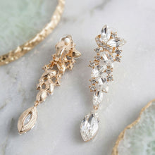 Load image into Gallery viewer, Gold Marquise Glass Crystal Drop Clip On Earrings
