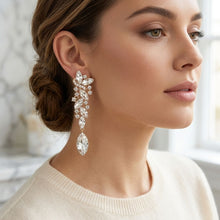 Load image into Gallery viewer, Gold Marquise Glass Crystal Drop Clip On Earrings
