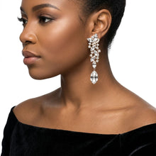 Load image into Gallery viewer, Gold Marquise Glass Crystal Drop Clip On Earrings
