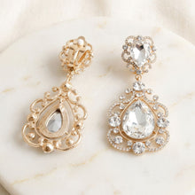 Load image into Gallery viewer, Gold Teardrop Filigree Vintage Clip On Earrings
