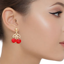 Load image into Gallery viewer, Drop Cherry Red Rhinestone Gold Earrings Women
