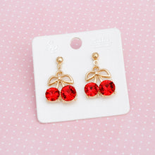 Load image into Gallery viewer, Drop Cherry Red Rhinestone Gold Earrings Women
