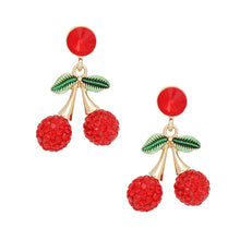 Load image into Gallery viewer, Drop Double Red Cherry Kissed Sparkle Earrings
