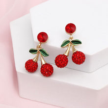 Load image into Gallery viewer, Drop Double Red Cherry Kissed Sparkle Earrings
