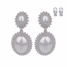 Load image into Gallery viewer, Clip On Silver Medium Pearl Halo Earring for Women
