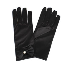 Load image into Gallery viewer, Black Satin Bow and Pearl Formal Gloves for Women
