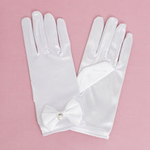 Load image into Gallery viewer, White Satin Bow and Pearl Formal Gloves for Women
