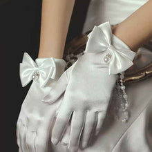Load image into Gallery viewer, White Satin Bow and Pearl Formal Gloves for Women
