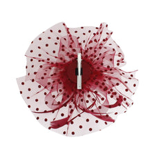 Load image into Gallery viewer, Burgundy Flower Feather Polka Dot Fascinator
