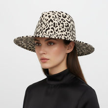 Load image into Gallery viewer, Fedora Beige Ivory With Black Leopard Print Hat
