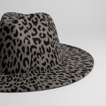 Load image into Gallery viewer, Fedora Gray with Black Leopard Print Hat
