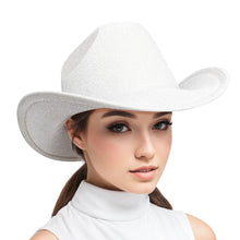 Load image into Gallery viewer, Cowboy Hat White Glittery Silver Rodeo Style
