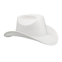 Load image into Gallery viewer, Cowboy Hat White Glittery Silver Rodeo Style
