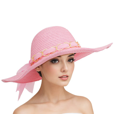 Straw Hat Classy Pink Bow AKA Chapeau for Women