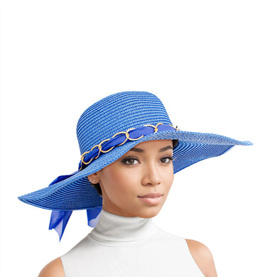 Straw Hat Classy Blue Bow SGRHO Chapeau for Women