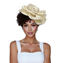 Load image into Gallery viewer, XL Flower Gold Sequin Hair Clip Headband Brooch
