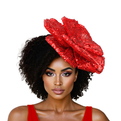 XL Flower Red Sequin Hair Clip Headband Brooch