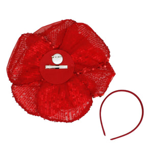 XL Flower Red Sequin Hair Clip Headband Brooch