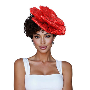 XL Flower Red Sequin Hair Clip Headband Brooch