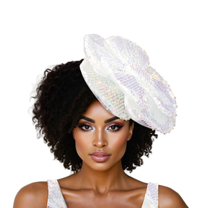 XL Flower White Sequin Hair Clip Headband Brooch