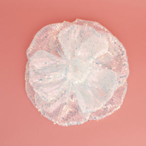 XL Flower White Sequin Hair Clip Headband Brooch