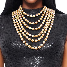 Load image into Gallery viewer, Gold Pearl and Back Drape Necklace Set
