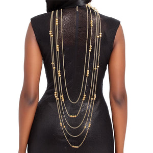 Gold Pearl and Back Drape Necklace Set