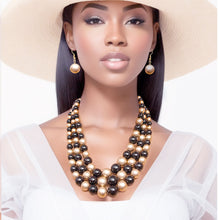 Load image into Gallery viewer, Black and Gold Pearl 3 Strand Necklace Set
