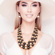 Load image into Gallery viewer, Black and Gold Pearl 3 Strand Necklace Set
